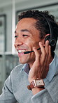 Call center, tech support and business man talking for assistance with IT help desk technician. Happy consultant, customer service and conversation for advice, software solution and troubleshooting