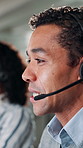 Call center, customer service and business man talking with IT help desk technician for assistance. Consultant, tech support and conversation on mic for advice, software solution and troubleshooting