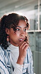Business, woman and stress with headache in office for article pressure, editor feedback or proofreading. Journalist, employee and overwhelmed with workload for story publication, burnout or migraine