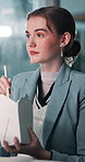 Business woman, night and eating with noodles for lunch break, rest or meal time at office. Female person, employee or hungry journalist working late with chinese food or chopsticks at workplace