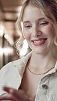 Smile, business and woman typing in office for communication, schedule update and project feedback. Female person, laughing and tech for research, funny message and reading email for online proposal 