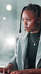 Black woman, typing and research with keyboard on computer for email, journalism or copywriting. Female person, journalist or employee with technology for communication or online publish at workplace