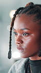 Business, creative and reading with black woman in office for design or web development. Computer, information and programming with designer in workplace for review of code, language or script
