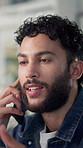 Phone call, talking and man in office with communication for client approval on project. Contact, cellphone and male creative director on mobile discussion for business networking in workplace.