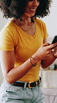 Credit card, online shopping and phone with woman on sofa in living room of home for ecommerce. App, payment and smile of happy customer in apartment for buying, mobile transaction or purchase
