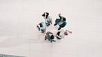Business people, hands stack and above with success at office with cheers, celebration and goals at company. Team, group and motivation with huddle, achievement and circle at investment agency