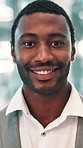 Face, business and happy black man in office with confidence, ambition and tax consultant with pride. Portrait, smile and corporate professional worker, accountant and financial advisor in Tanzania