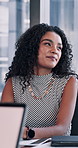 Happy, office and business woman in meeting for discussion, collaboration and teamwork. Professional, corporate and workers in boardroom for feedback, financial planning and investment decisions
