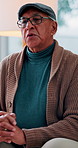Senior man, therapy and listening for counseling, marital issues or mental health at session. Elderly, male person or patient in discussion or help for alzheimers, dementia or memory loss at clinic