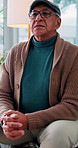 Elderly man, therapy and listening for mental health counseling or consultation at session. Senior, male person or patient in discussion or help for alzheimers, dementia or memory loss at clinic