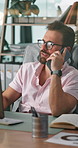 Phone call, online and talking with business man in office for  IT sales consultant, SaaS advisor and client update. Communication, cloud solutions and chat with person in tech startup for feedback
