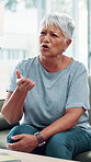 Senior woman, discussion and psychology for mental health with evaluation, attention or listen for assessment. Elderly person, talking and anxiety with therapy at clinic for wellness in retirement