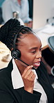 Business, call center and woman in office, consulting and telemarketing with mic, help desk and talking. Person, employee or agent in workplace, headset or questions with advice with customer support