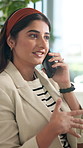 Phone call, communication and businesswoman in office for contact, negotiation or deal for client. Networking, cellphone and financial manager on mobile discussion for investment plan in workplace.