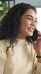 Office, businesswoman and smile with phone call for talking, networking and negotiation with contact. Workplace, female person and consultant with mobile for discussion, startup conversation and chat
