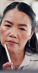 Face, thinking and Asian woman problem solving for business decision, inspiration and creative insight. Reflection, mature manager and idea in office with pen for solution, planning and brainstorming