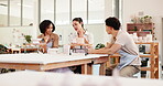 People, listen and potter for pottery in class of sculpture design, learning technique and craft process. Instructor, teaching and guide for mold production, ceramic demonstration and creative course
