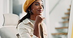 Creative, smile and woman with computer, office and writer with tech for novel, typing or project. Business, author and planning for story on website, digital and editing of literature or inspiration