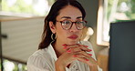 Mature, proofreading or woman in home office with computer for remote work, research or website. Creative project, author or freelancer with review for online campaign, solution or publishing story
