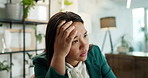 Stress, office and business Asian woman on computer with worry for mistake, financial crisis and deadline. Professional, corporate and frustrated person online with error, audit risk and debt review