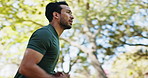 Outdoor, man and wellness with running for fitness, workout and marathon challenge for health. Nature, male person and runner with cardio for exercise, endurance and pace with athlete with speed
