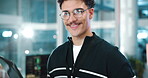 Face, man and developer with laptop in office for programming, IT career and software update. Portrait, male person and pc for website development, coding server and testing of troubleshooting system