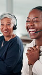 Call center, high five and business women in office for online help, success and sales goal. Professional, virtual assistant and people celebrate for customer service, contact us and promotion