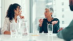 Mature, meeting or business women in office planning for teamwork, collaboration or investment. Manager, people or financial advisors talking for agency project, budget growth and risk management