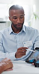 Doctor, mri scan and tablet screen with old man in office for dementia screening, xray analysis or patient medical history. Healthcare test, brain ct and consulting with people in neurology clinic
