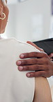 Person, hand and doctor with patient for empathy, diagnosis or bad news at hospital. Closeup, medical worker and client with touch, sympathy or comfort for health, support or cancer results at clinic