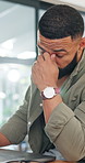 Frustrated, businessman and laptop with stress for financial crisis, debt review or tax compliance at home. Man, freelancer or remote worker with anxiety on computer for finance mistake or bankruptcy