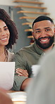 Happy couple, documents or meeting with financial advisor for finance agreement, proposal or home. Man, woman and consultant with paperwork for discussion, budget plan or mortgage settlement at house