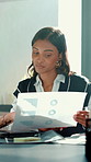 Business, people and review document in office for financial process, budget and profit stats. Woman, explaining and paperwork for revenue report, finance graphs and risk assessment of company growth