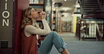 Stress, student and woman with anxiety in library, exam pressure or fail test in college. University, sad or unhappy girl overwhelmed with assignment deadline, burnout or think with worry for results
