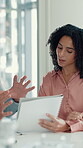 Business, people and meeting with document in office for financial report, feedback and budget review. Staff, team or discussion of finance update, investment project and information of profit growth