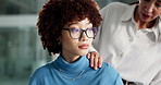 Physiotherapist, consultation and woman in clinic with shoulder pain, injury or sprain. Physical therapy, advice and healthcare worker with female patient for muscle training in recovery exam.