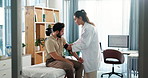 Blood pressure, consultation and doctor with man in clinic for heart health, pulse or checkup. Sphygmomanometer, medical and physician with male patient for hypertension assessment in hospital.