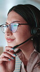 Consultant, woman and reading on computer for customer service chat, sales consulting and loan. FAQ, financial advisor or finance questions with call center headset for solution and banking limit