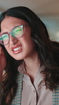 Headache, glasses and businesswoman in office with burnout, fatigue or eye strain for computer. Tired, stress and female journalist with migraine for exhaustion with project deadline in workplace.