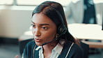Support, talk and woman in call center for help, problem solving or crm for IT. Customer service, virtual assistance and agent speaking on computer for technical advice, troubleshooting or coworking