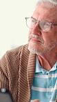 Retirement, break and senior man with tablet, online or glasses for reading, smile and social media. Happy, elderly person and entertainment with tech in home, relax and pensioner on website with app