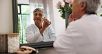 Skincare, jade roller and mirror with senior woman for antiaging, dermatology and treatment in home. Facial massage, reflection and beauty with person in apartment for morning, cosmetics and routine