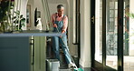 Dancing, woman and spring cleaning with mop, germs and prevention of bacteria in apartment and home. House, disinfection and removal of dirt with bucket, smile and fun for mature person with chores