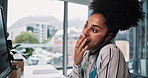 Phone call, computer and surprise with business woman for stock broker, profit success and growth. Financial analyst, account bonus and communication with person in office for as investment banker