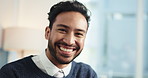 Face, smile and business man in office, insurance agent and claims specialist with career pride. Portrait, happy professional and confident worker, risk advisor and coverage consultant in Mexico