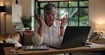 Laptop, stress and tablet with freelance woman in home for problem solving, reading or research. Anxiety, computer and confused with mature person in apartment for remote work as small business owner