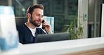 Phone call, nurse and man with telephone, communication or medical advice for contact or healthcare. Talking, administration and person with tech for appointment, night and schedule in hospital