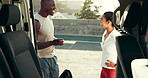 People, fitness or friends getting ready for workout, exercise ot training together on city street. Active, man or woman talking with sportswear in preparation for health or wellness in an urban town