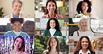 Face, montage and smile of different women for variety in business for career development. Collage, diversity and happy with people at location or venue for job, outdoor break or wedding event