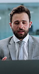 Video call, laptop and advice with business man in office for webinar presentation, broker and chat. Virtual consultant, online meeting and trading review with person talking as investment advisor